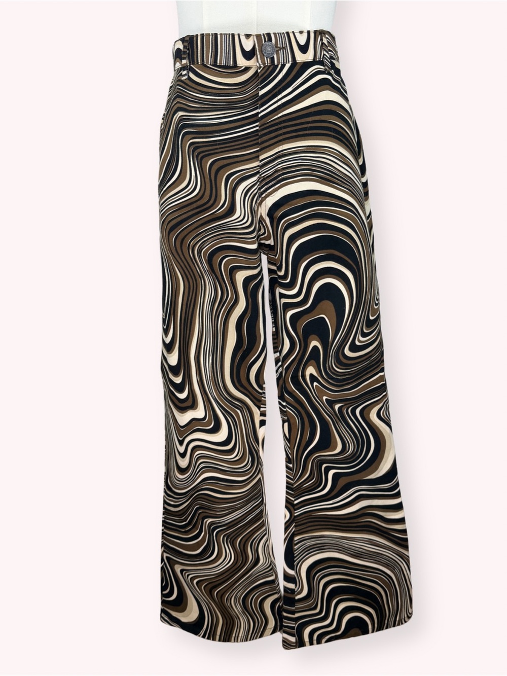 Motel Rocks Zoven Flare Pants 70s Ripple Swirl Trousers